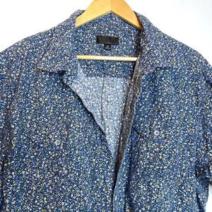 Floral Short Sleeve Blue Button Down Cotton